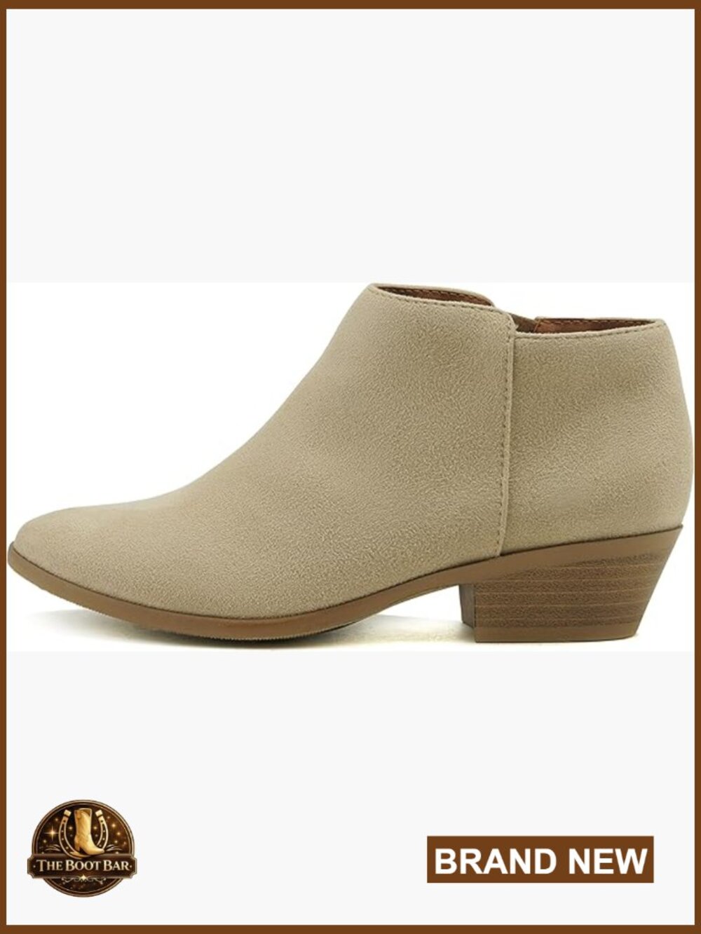 Faux Suede Western Ankle Booties with 3 Inch Stacked Heel